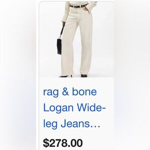Rag & Bone Logan mid rise soft cream wide leg 30/25 1/2 New no tags AMAZING